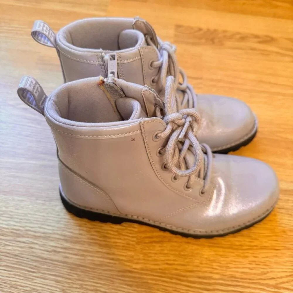 UGG Girl’s Boots in Shimmery Pink Patent Leather - Size 4.